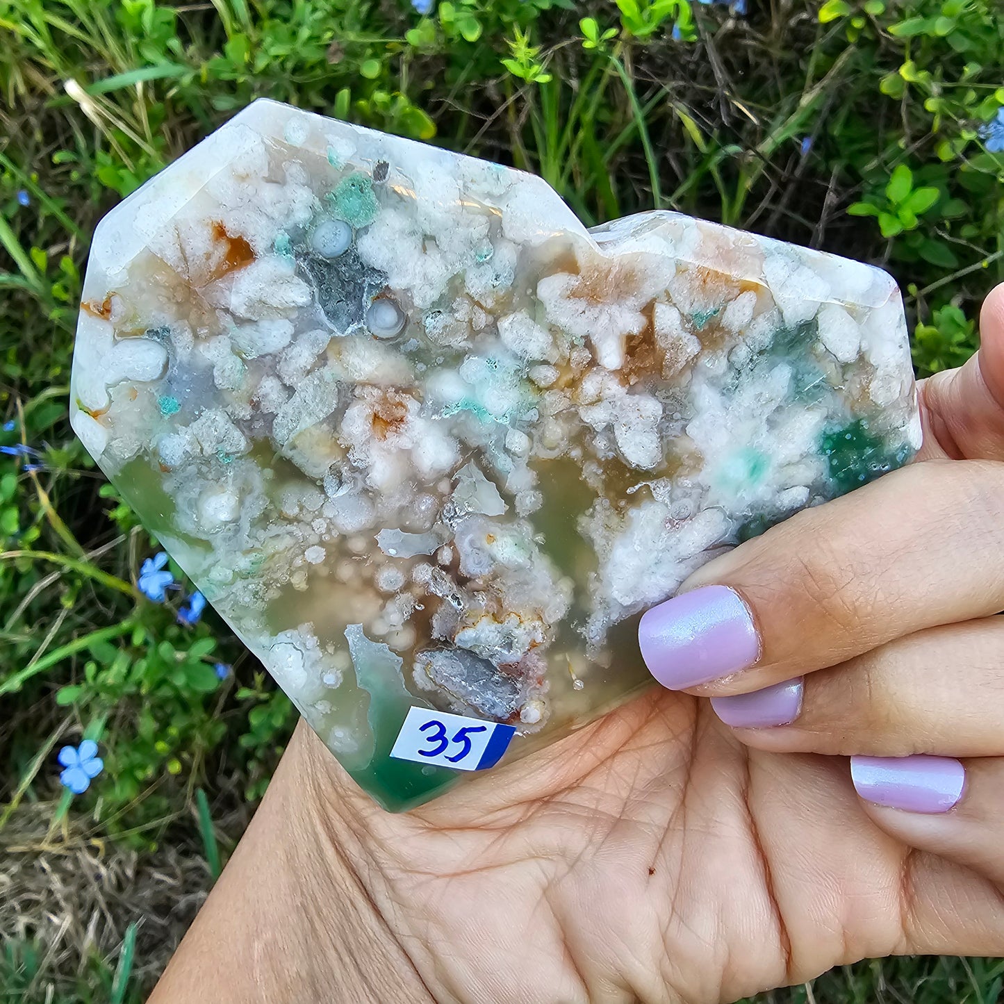 Green Flower Agate Heart