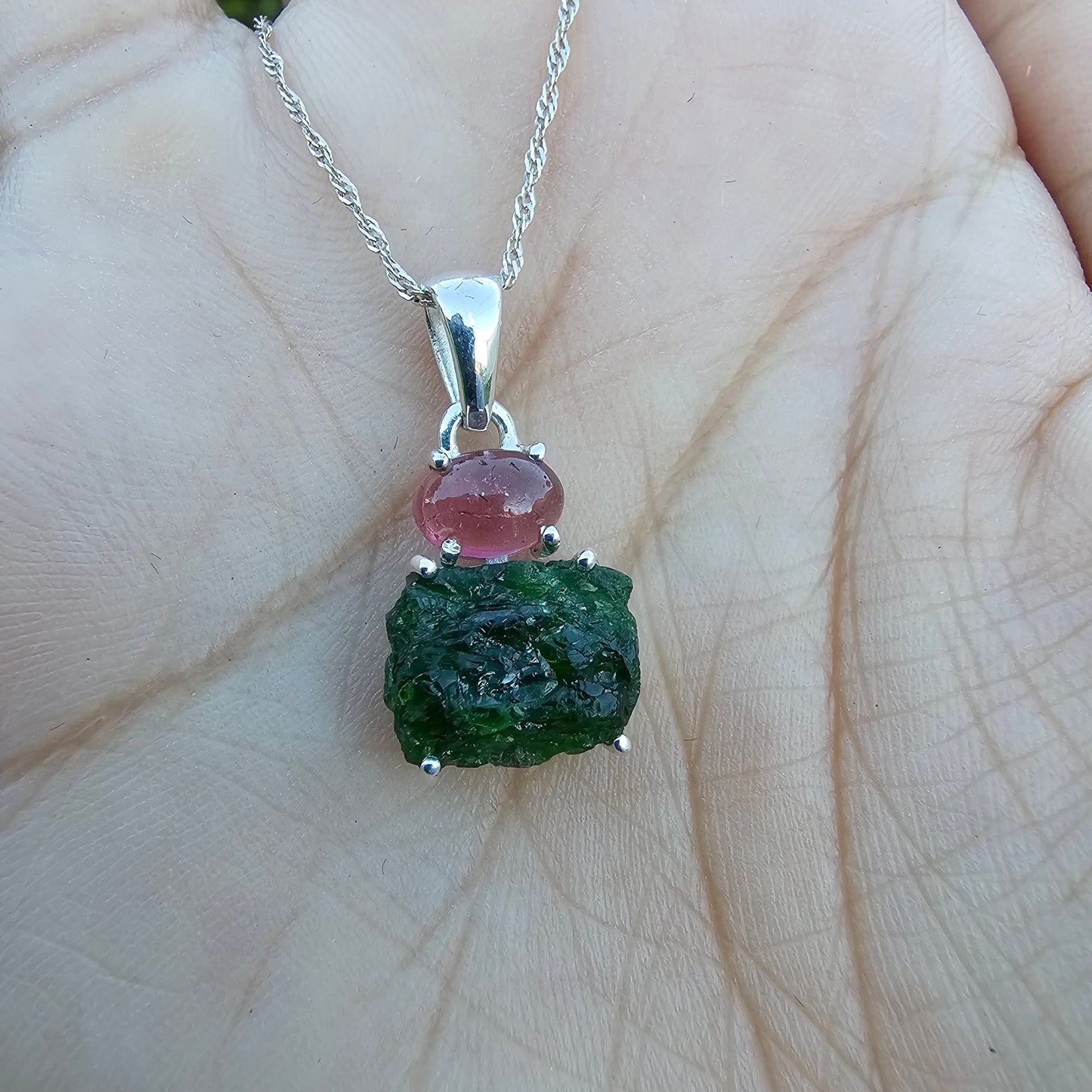 Chrome Diopside with Pink Tourmaline Pendant