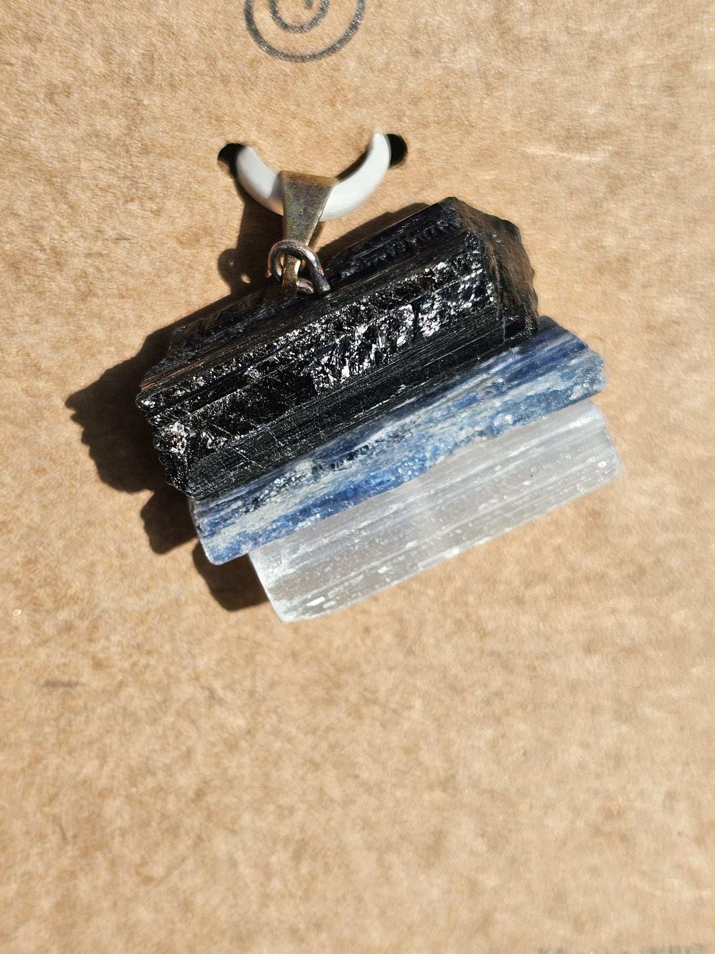 Black Tourmaline, Blue Kyanite, Selenite Pendant, "Protection"
