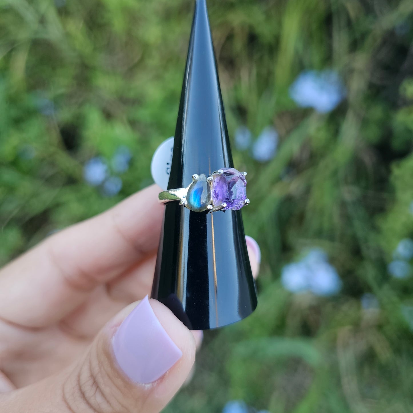 Amethyst with Flashy Labradorite Ring