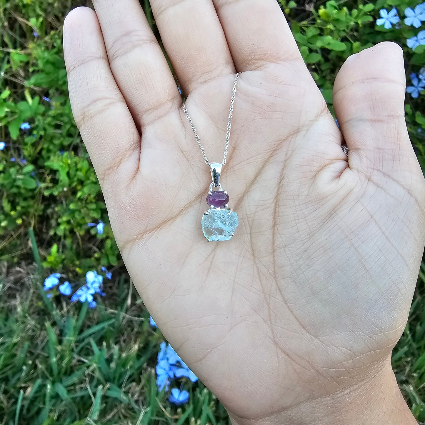 Aquamarine with Amethyst Pendant