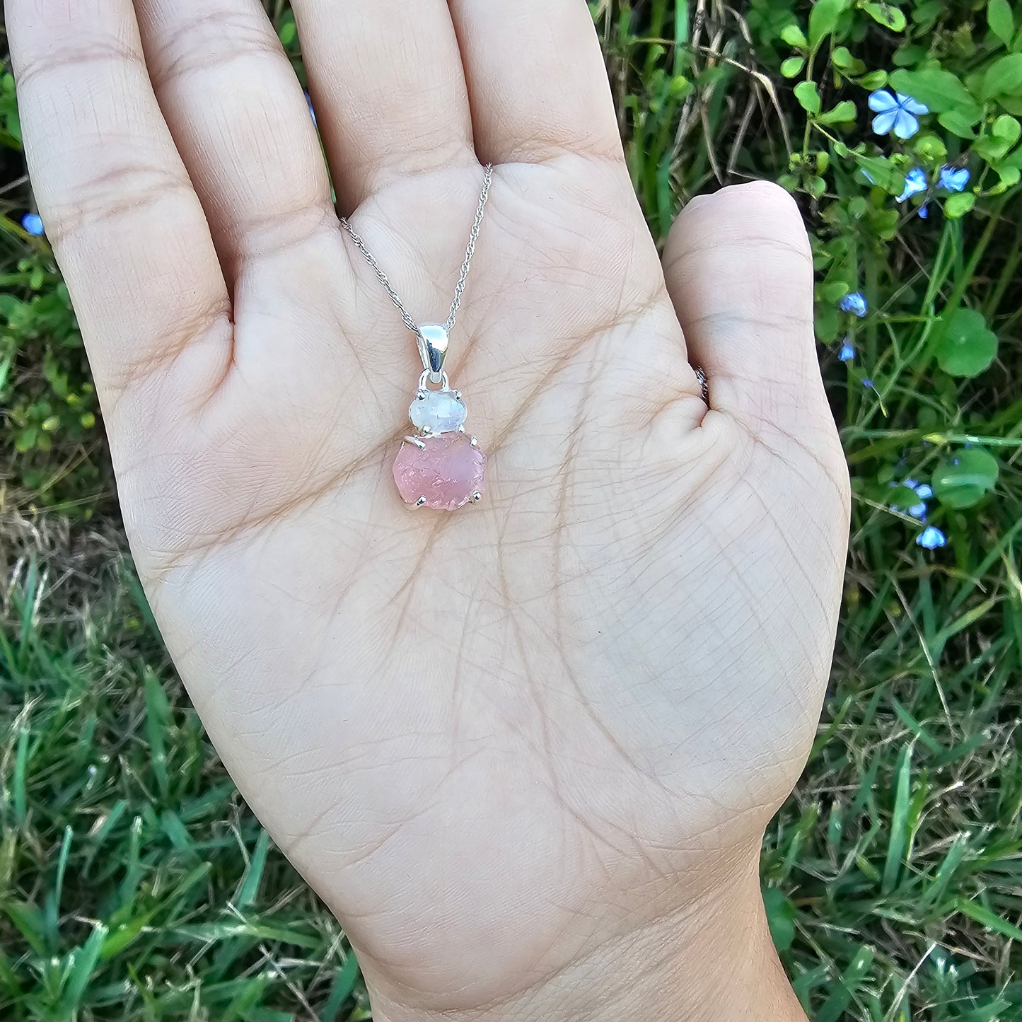 Rose Quartz with Rainbow Moonstone Pendant