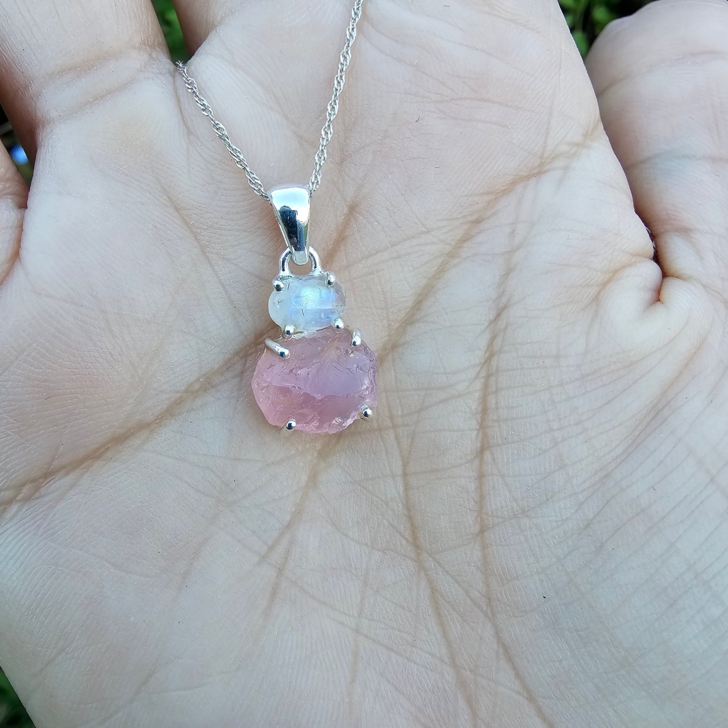 Rose Quartz with Rainbow Moonstone Pendant