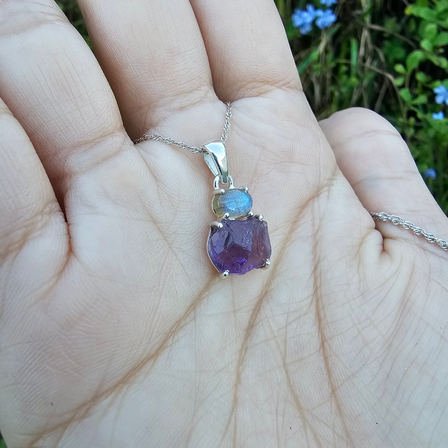 Amethyst with Flashy Labradorite Pendant