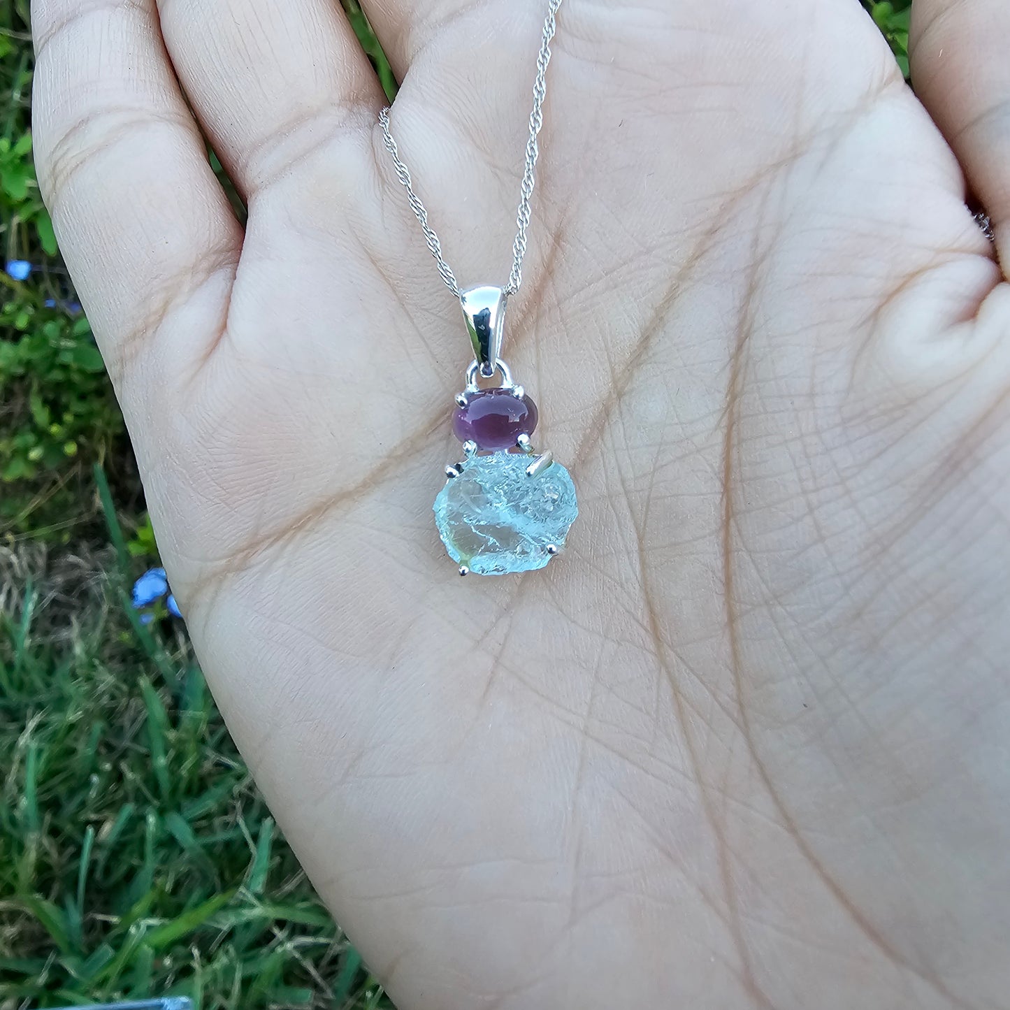 Aquamarine with Amethyst Pendant