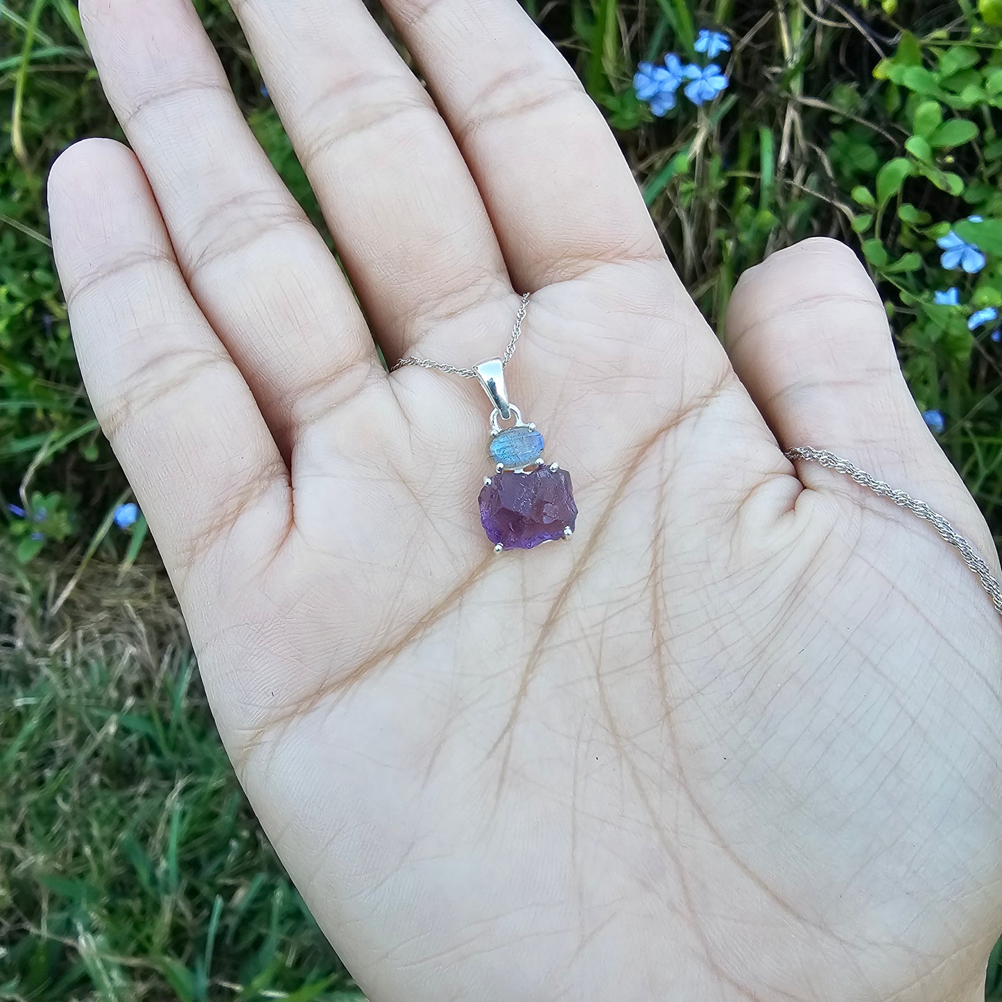 Amethyst with Flashy Labradorite Pendant