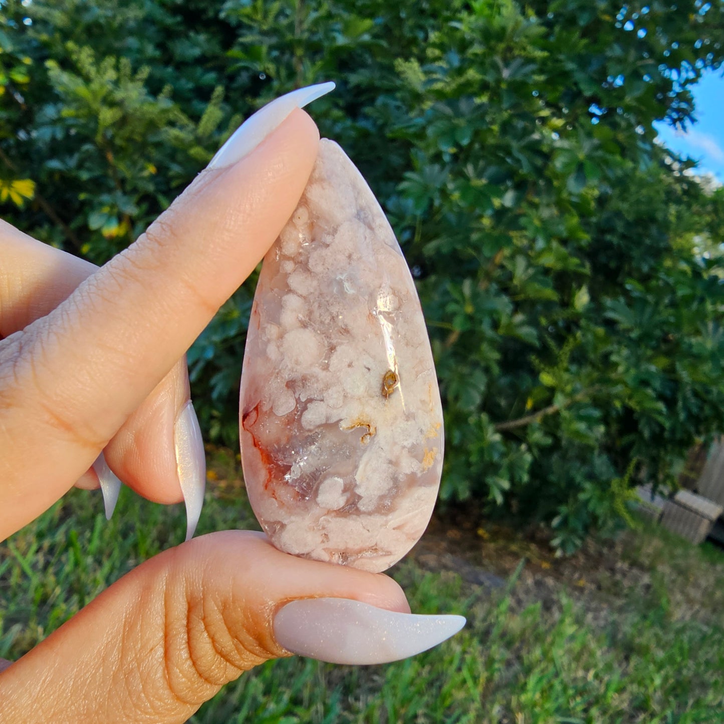 Pink Amethyst Flower Agate Teardrop