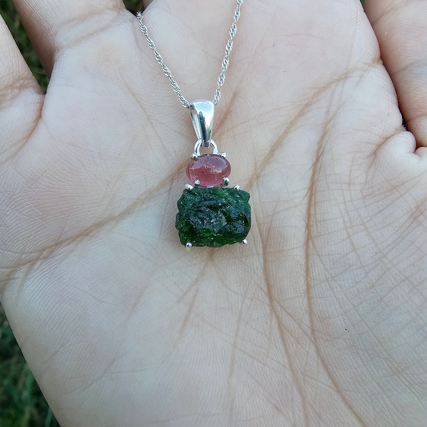 Chrome Diopside with Pink Tourmaline Pendant