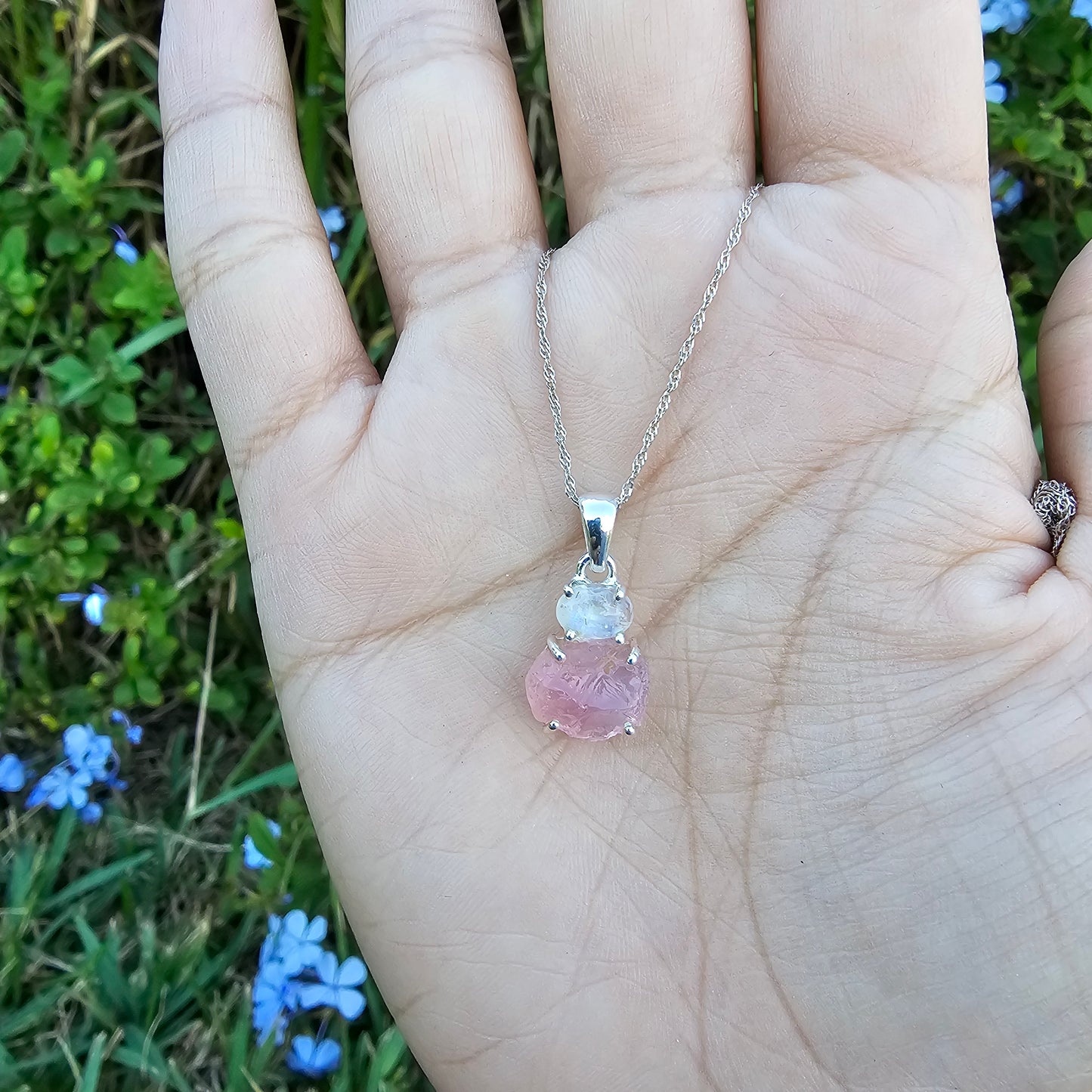 Rose Quartz with Rainbow Moonstone Pendant