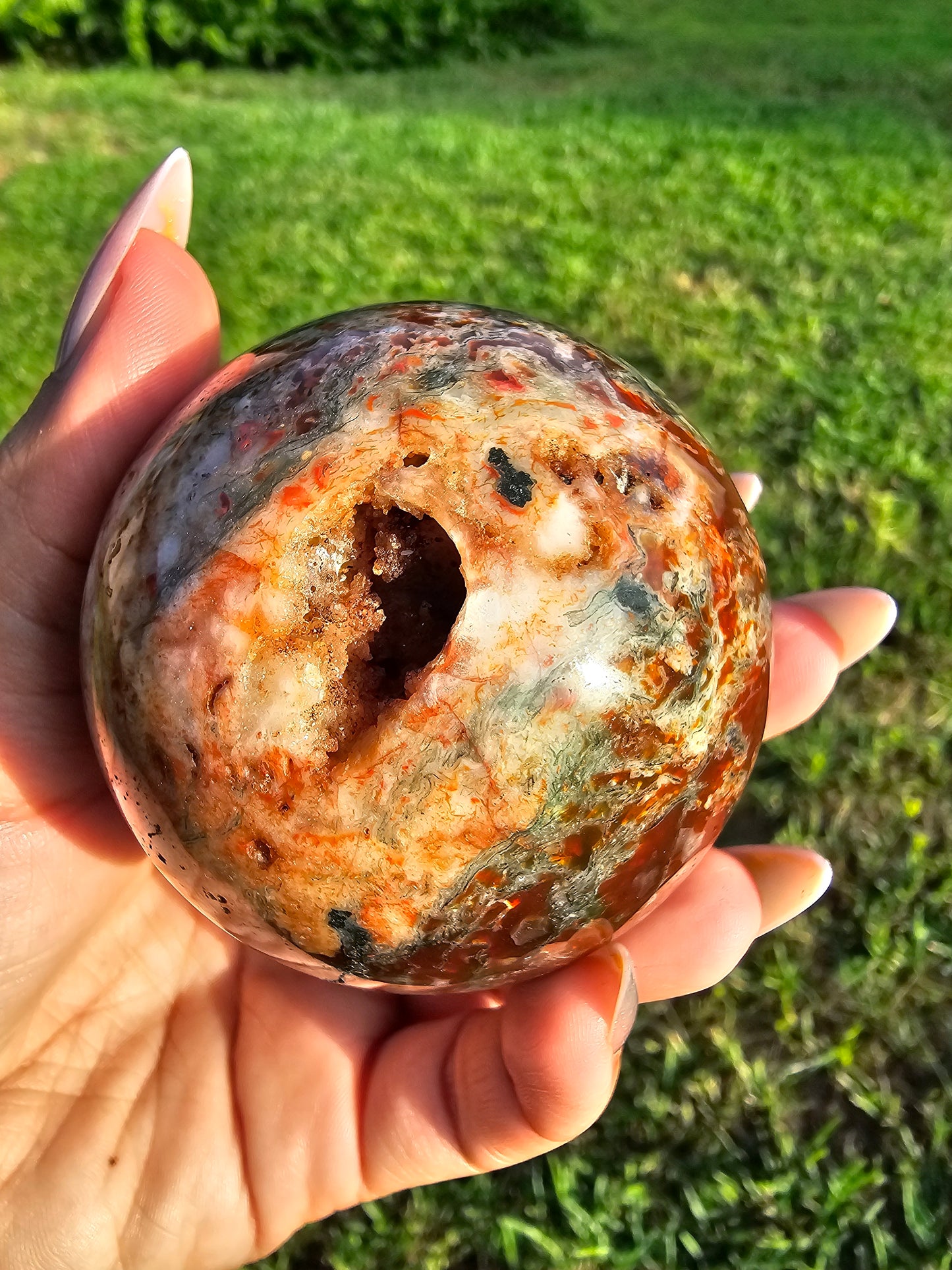 Druzy Red Moss Agate Sphere