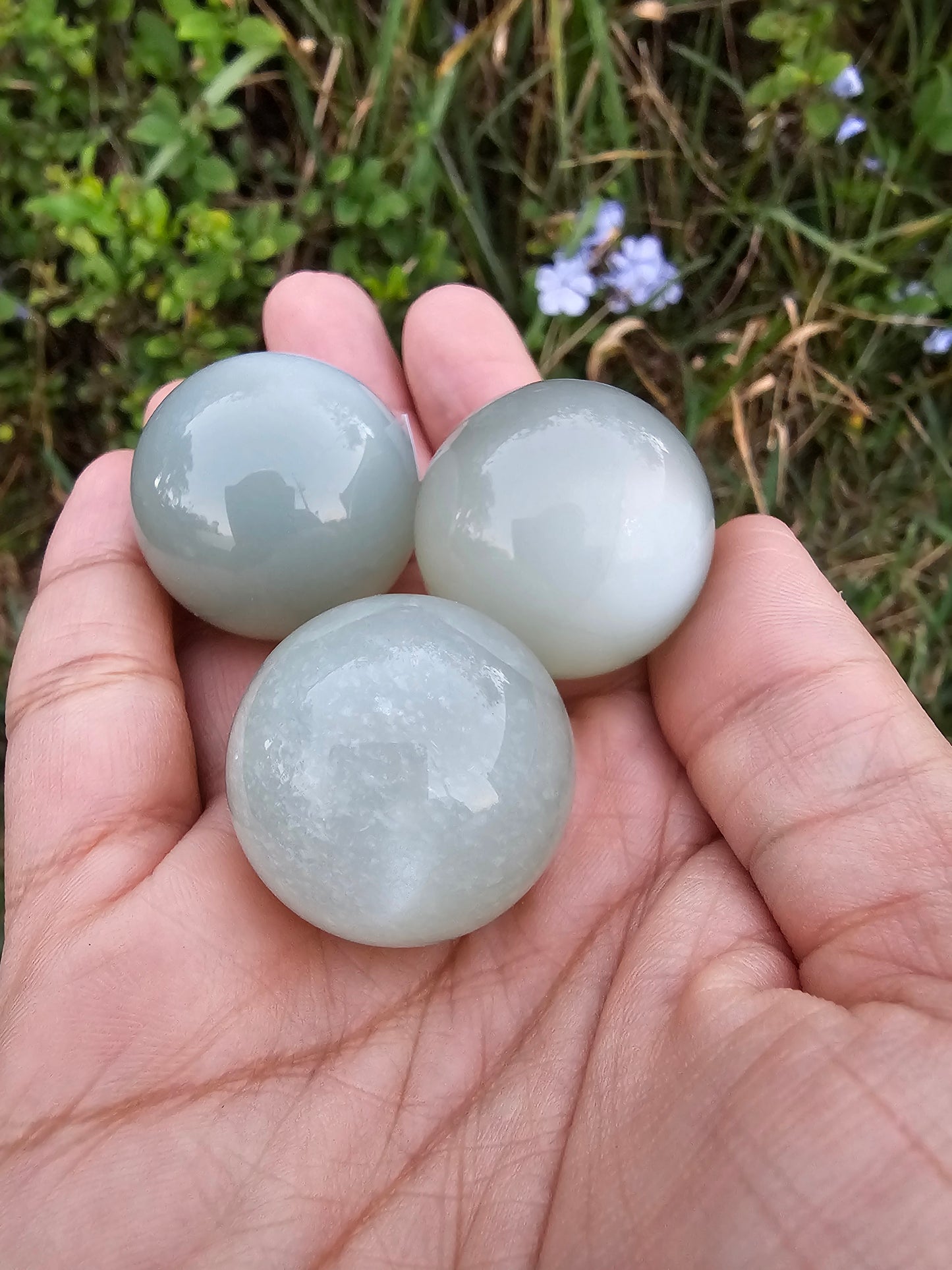 Flashy Green Moonstone Spheres