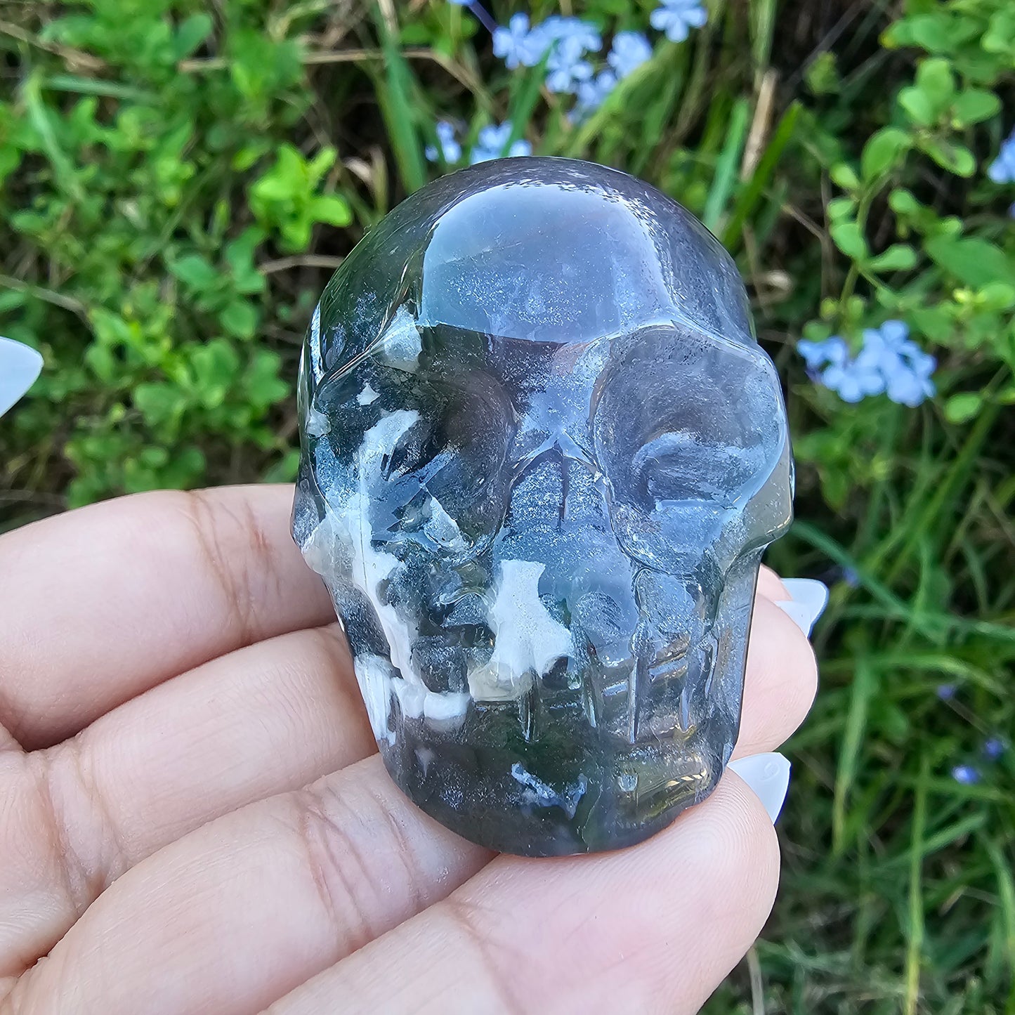 Moss agate Skull